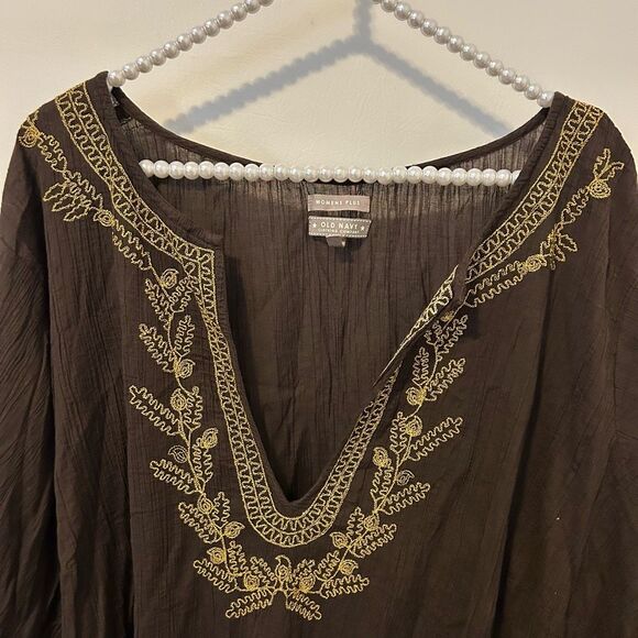 Old Navy Womens 4X plus Tunic Brown swim coverup Embroidered coastal beach gauzy - Picture 5 of 9